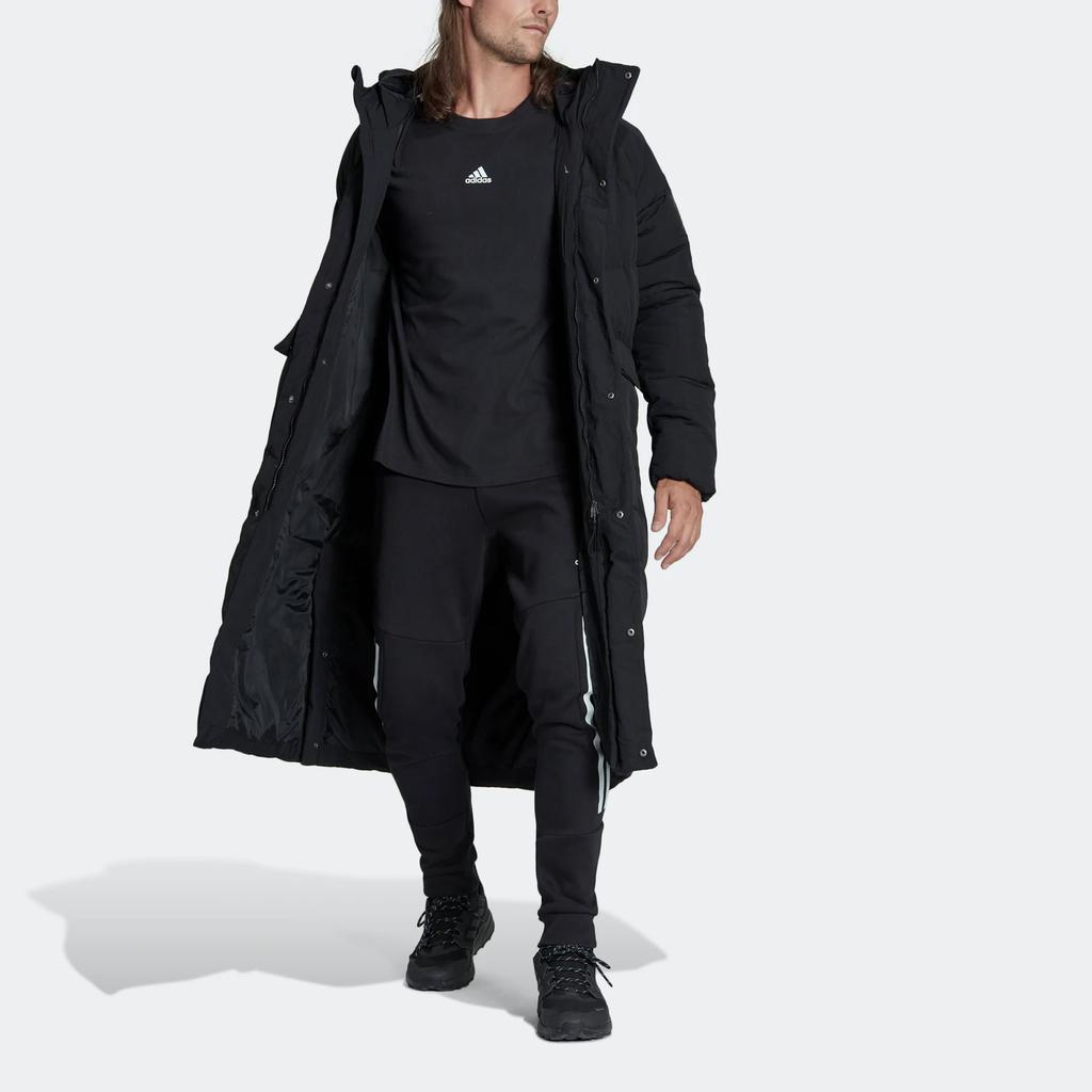 Adidas Big Baffle Zip Hooded Mid-Length Puffer Coat Men Outerwear Black HN9927