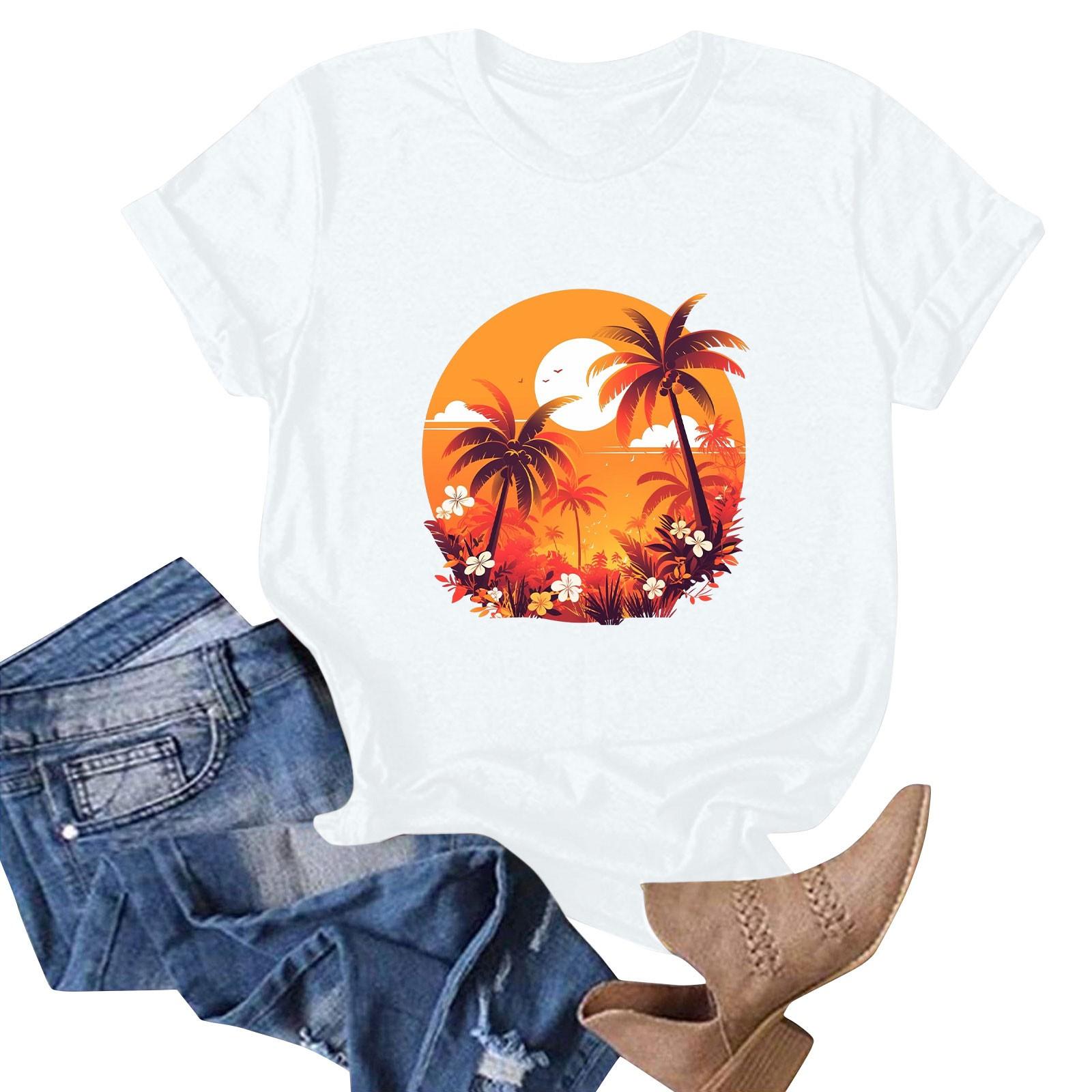 

Женская футболка с коротким рукавом и гавайским цветочным принтом XL белый