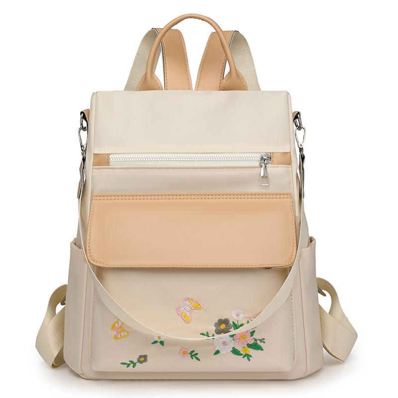 Women s Embroidered Backpack Large Capacity Shoulder Bag Multi-Function Backpack бежевый