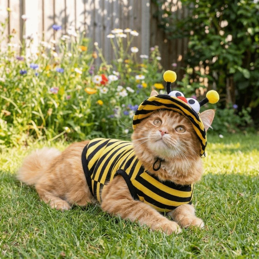 Lightweight Pet Bee Costume Breathable Bee Cosplay Clothes Funny Bee Themed Cat Outfit Set Travel