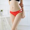 Sexy Embroidery Lace Stitching Briefs Solid Color Bowknot Decor See-through Mesh Thong Low-rise Ultra-thin Hollow Out Panties