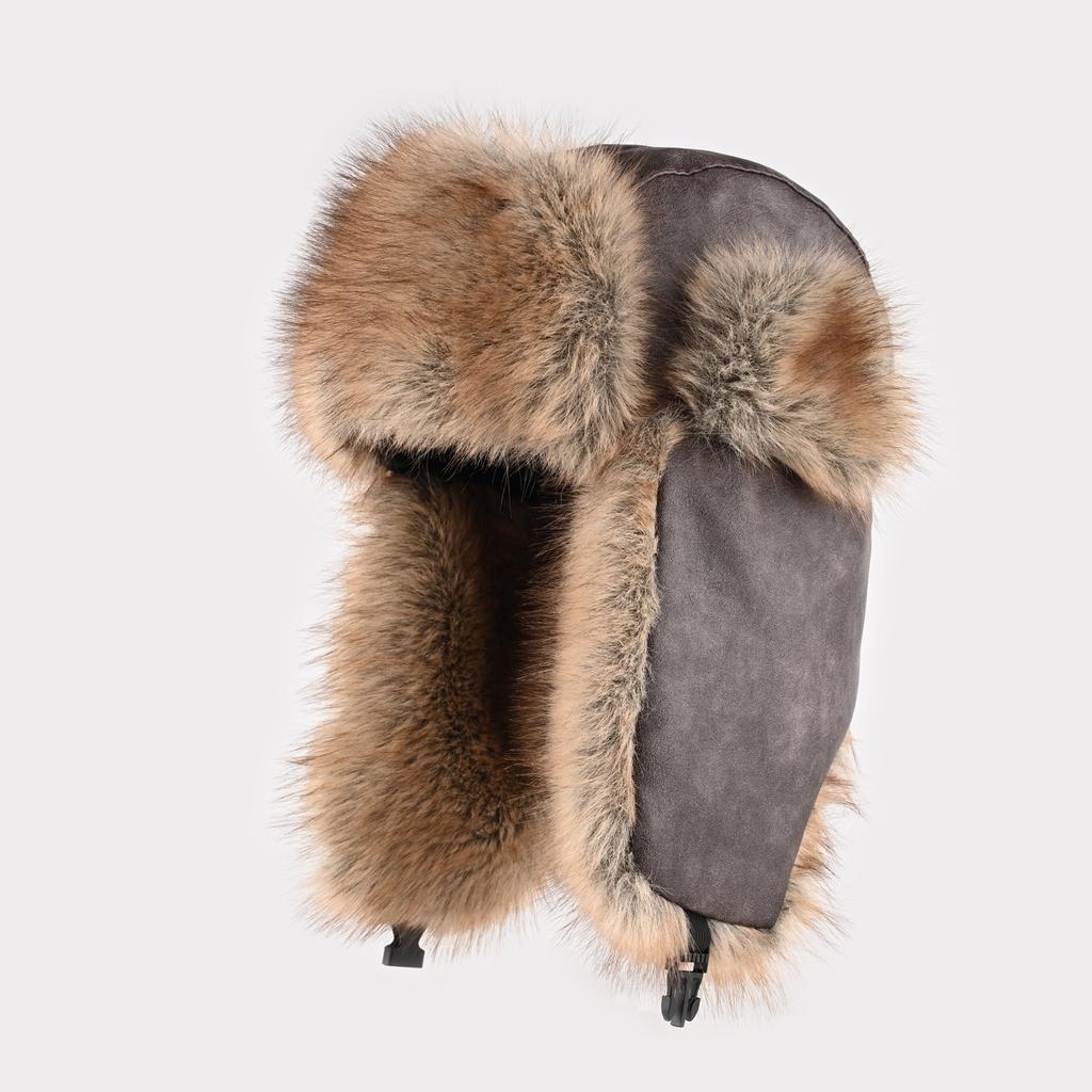 Retro Leather Hat Men's Winter Velvet Thickened Outdoor Ear Protection Hat Imitation Mink Plush Cold-proof Hat Women