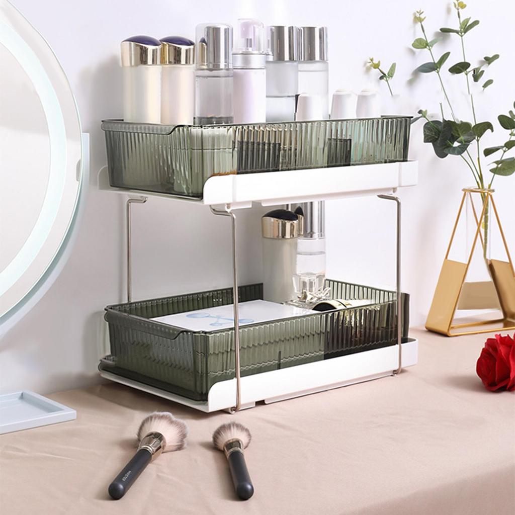 2 Layers Desktop Organizer Cosmetic Holder Stainless Steel Frame Rustproof Modern Multifunctional