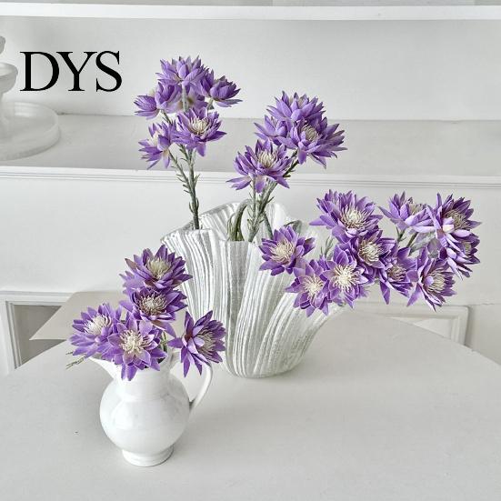 Decorative Fake Flowers Simulated Snow Lotus Artificial Flower Realistic Faux Silk Bouquet with 6 Indoor Full Blooms for Vase Floral Arrangement