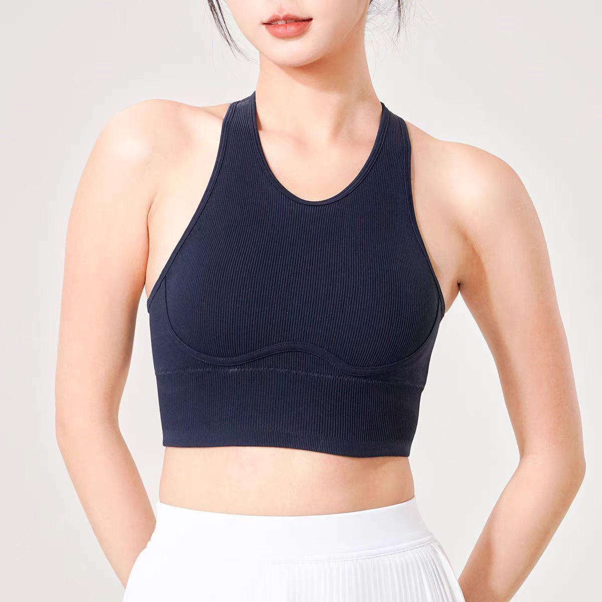 

Ударопрочный профессиональный ребристый спортивный бюстгальтер для йоги со стильным дизайном «борцовка» на спине Small темно-синий