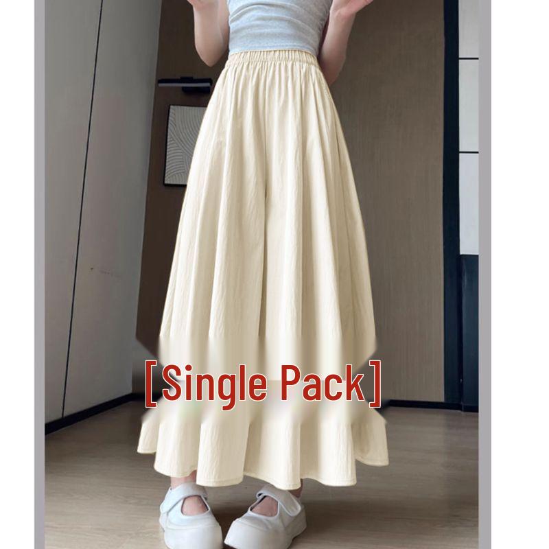 

Women s Japanese Layered Skirt-Pants: Summer High-Waisted Petite Style with Wide-Leg Drape 4XL (155-170 jin) абрикосовый