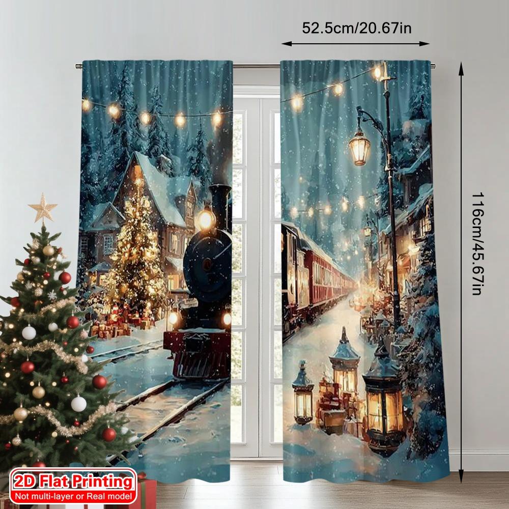 2pcs 2D Flat Printing Christmas Drapes Christmas Train4 Fabric Without Electricity Party Decorations Perfect for Aesthetic Room