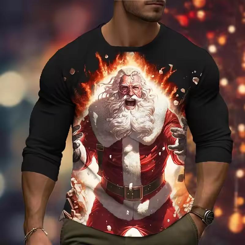 

3D Print Santa Claus Pattern Men s Women s Long Sleeve T-Shirt Christmas Theme Family Party Creative Design Personality Clothing XXXL