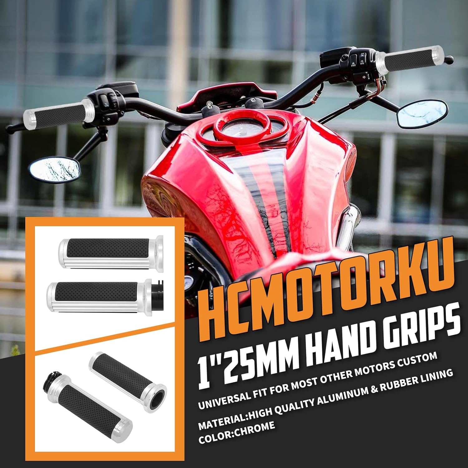 

Motorcycle Handlebar Grips for 1 25mm Handle Bars Universal Fit for Harley Touring Dyna Softail Sportster XL 883 1200 Chrome