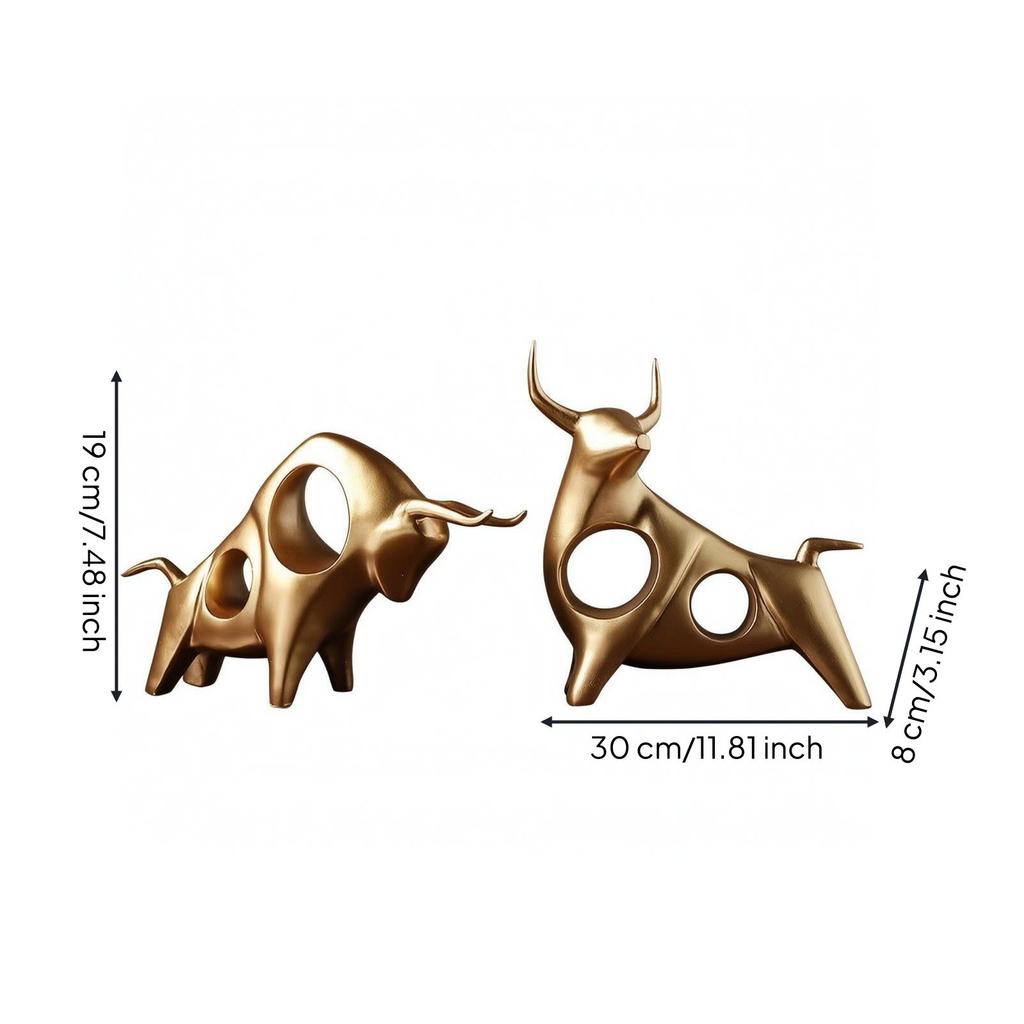 2 Pieces Figurine Decorative Injection Molded Resin Bull Figure Modern