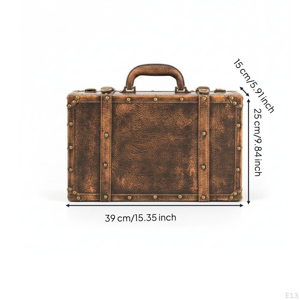Vintage Trunk-Shaped Storage Box Leather-Like Finish Suitcase-Style