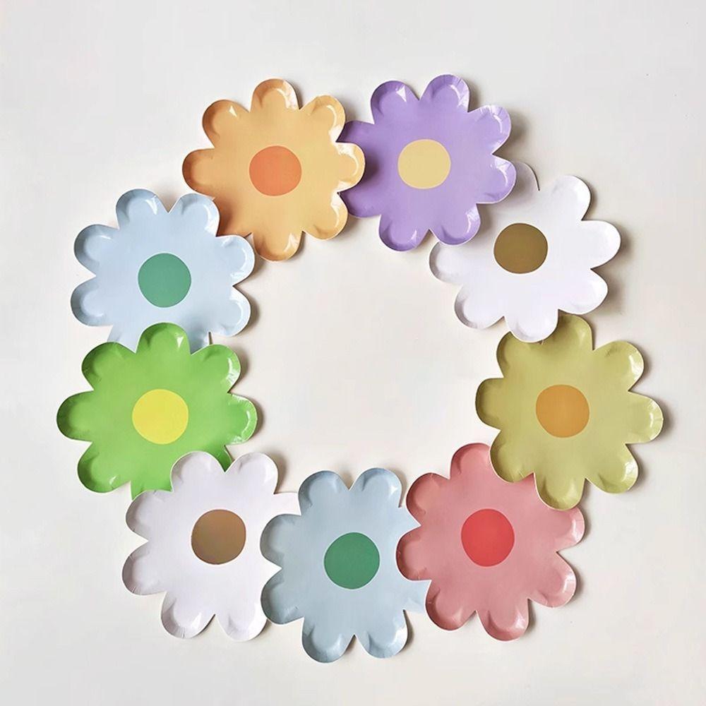 10pcs Festive Flower Dinner Plates Disposable Cake Tray Party Decor Daisy Plate  Picnic