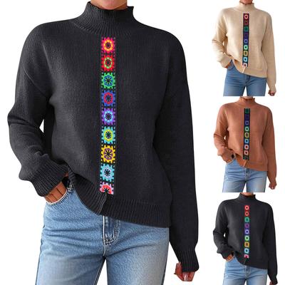 Women's Fashion Crocheted Patchwork Knitted Top With Half-high Collar And Pullover Sweater