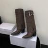 2025 Herbst und Winter neue Retro American Spice Girl Nieten Ritterstiefel Skinny Stiefel Hohe Grobe Absatzstiefel Hose Hosenstiefel Damen