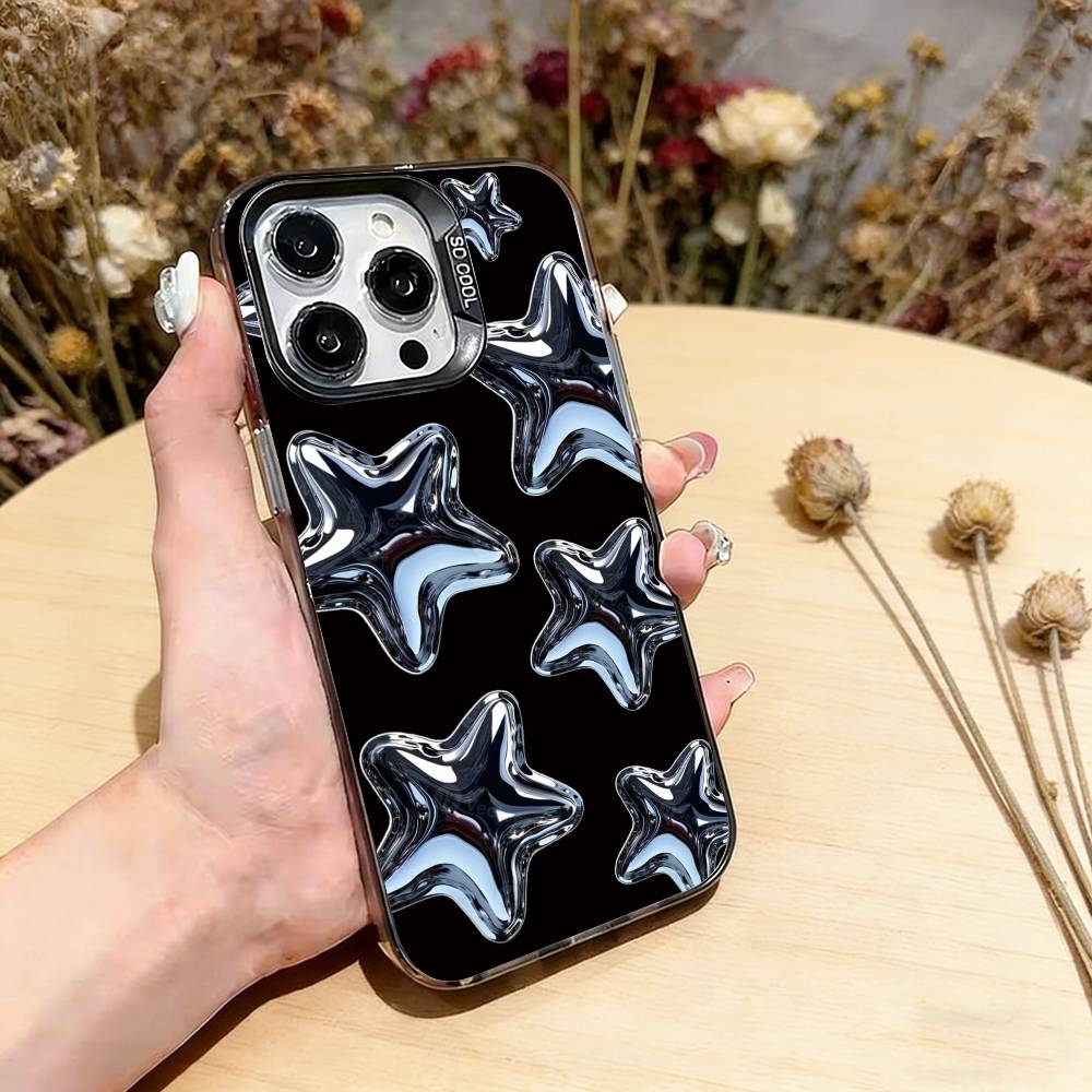 Heavy Metal Stars Series Phone Case For iPhone 17,16,15,14,13,12,11 Plus,Pro Max,XS,Colored Silver Plated Inside Cover