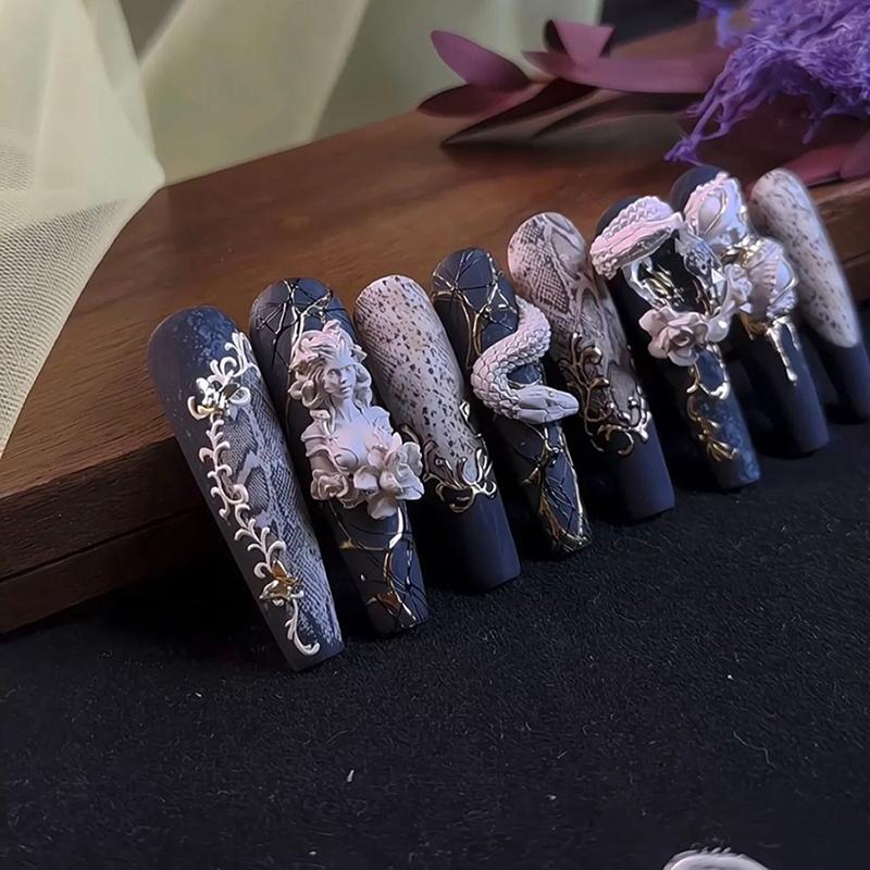 1 Pcs 3D Snake Girl Nail Silicone Carving Mold Snake Diy Nail Decoration Art Nail Beauty Charm Silicone Nail Mold Nails Products