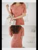 2025 Korean Style Lace Elegant Slim Dress - Short Sleeve, Medium-Long Length