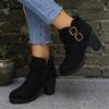 Fashion Women's Retro High Heel Ankle Boots Square Heel Woman Suede Leather Boots Female Round Toe Belt Buckle Platform Short Botines