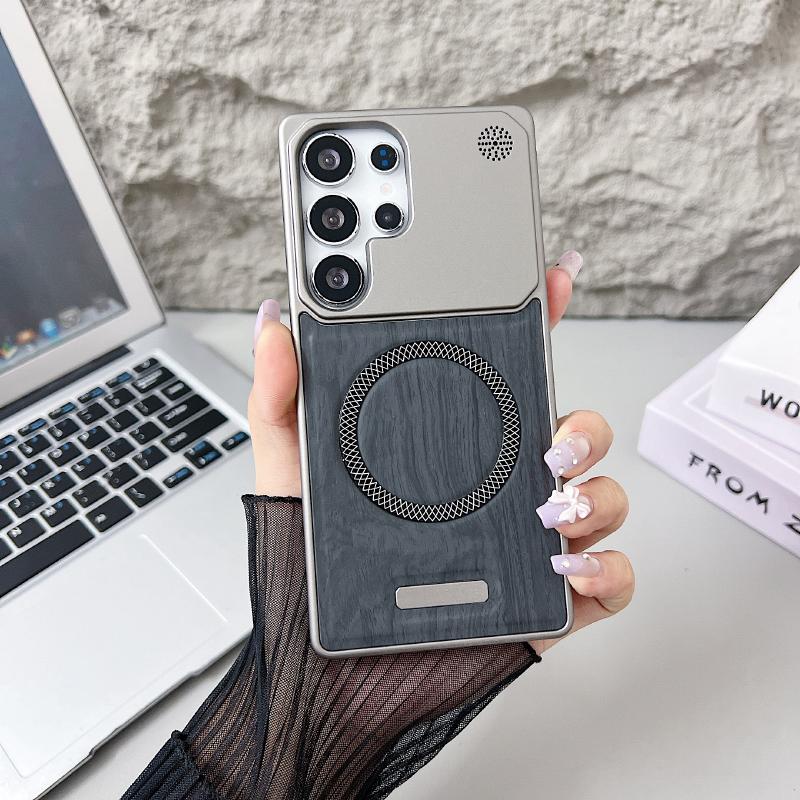 For Magsafe Magnetic Luxury Solid Color Wood Grain Not Bordered Aromatherapy Phone Case For Samsung S25 Ultra S23 S24 Ultra