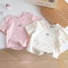 Sweet Short Sleeved Girls' T-shirt Korean Version Top Bow Polka Dot Printed Summer Cotton Children's Clothing