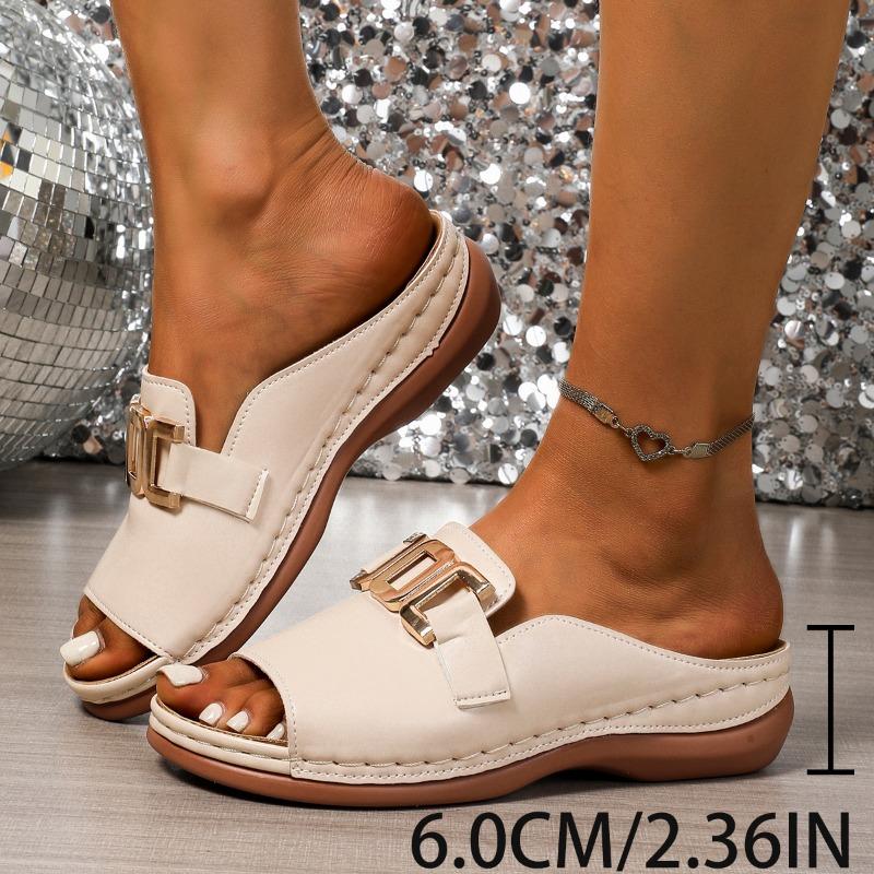 

Большой размер, танкетка, толстая подошва, тапочки, женские, повседневные, металлическая пряжка, рыбий рот, сандалии 43 бежевый