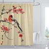 1 Pc The Japanese Plum Blossom Bird Print Shower Curtain With Hooks Modern Polyester Shower Curtain Bathroom Decoration Curtain