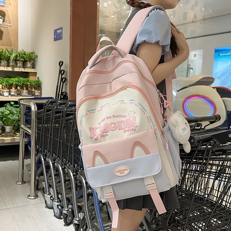 School Bag, New High-value College Style, Fresh and Sweet Backpack, Contrasting Color Splicing, Light and Large-capacity Backpack.