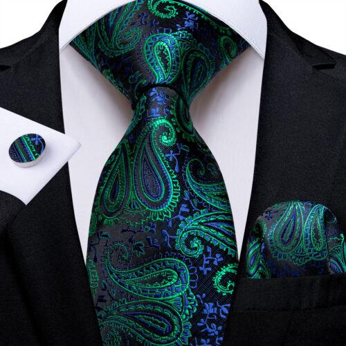 Dibangu Mens Silk Necktie Set Striped Paisley Solid Tie Pocket Square Cufflinks