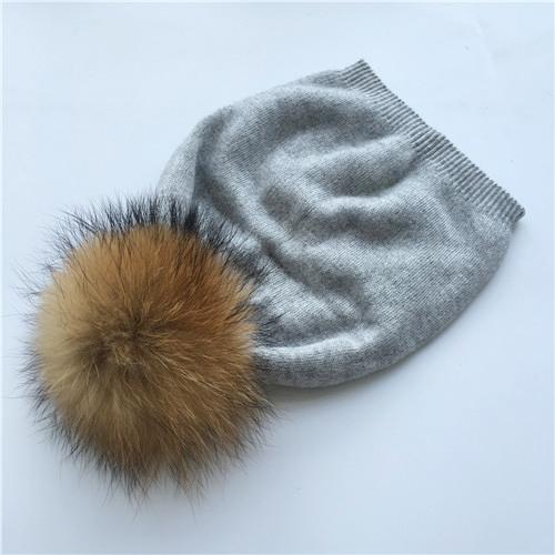 Real Raccoon Fur Pom Pom Knitted Hat Women Beanies Cashmere Winter Hat Female Girl Cotton Skullies Wool Beanie Hat