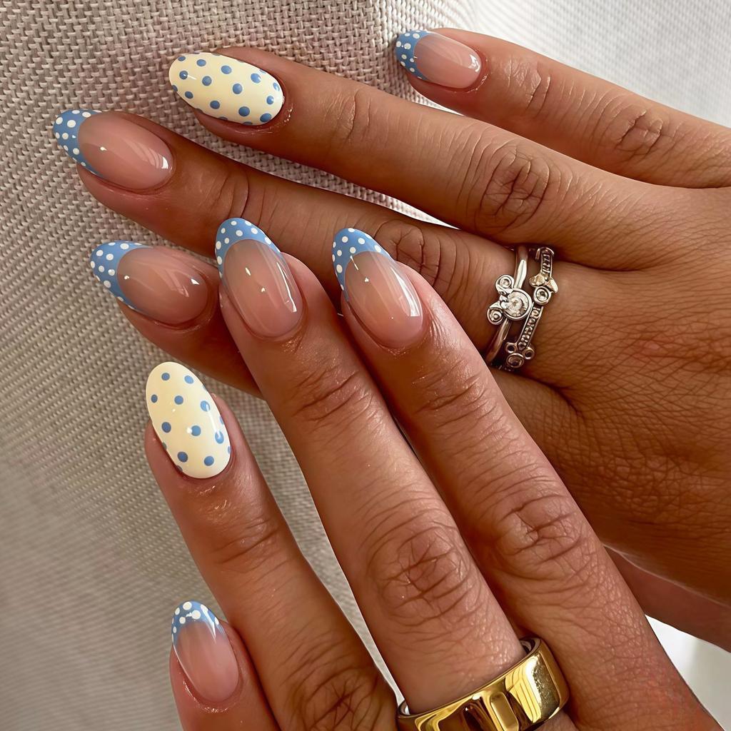 30Pcs Sweet Pink French Tip Press On Nails With Polka Dots Bows And Cherries Cute Fake Nails Gift For Girls And Friends