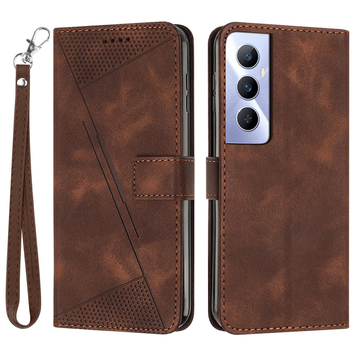 

For Realme C65 4G Phone Stand Case Triangle Imprinted Anti-Dorp Leather Phone Cover with Stand Brown