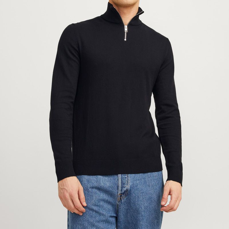 Men's JACK & JONES Soft Crocheted Cotton Zip-up High Neck Pull