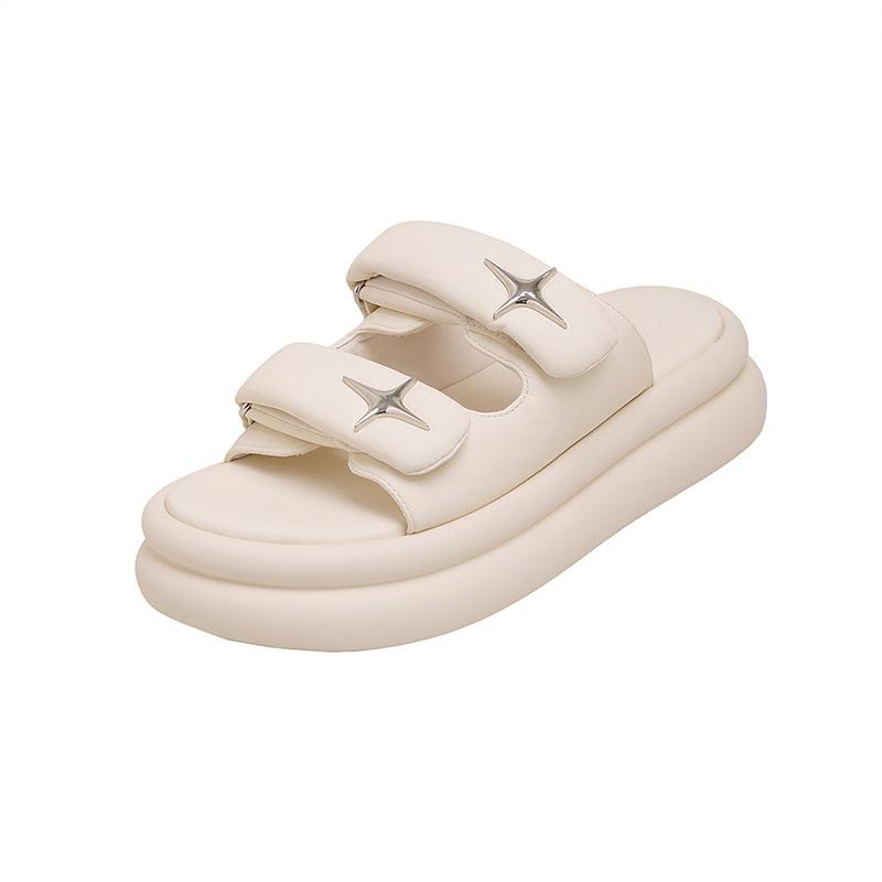 Women's summer outer wear female stars versatile bread Velcro cool slippers stepping on shit feeling thick-soled casual cloud shoes