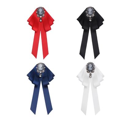 Bows Tie Brooch Elegant Ribbon Brooch Prformance Stage Brooch Retros Necktie for Ladies Evening Party