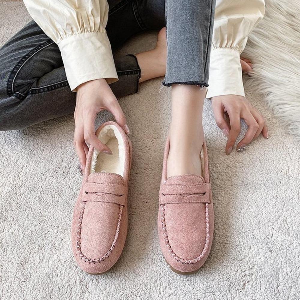 Fashion 2024 Winter Women Shoes Comfortable Flats Loafers Short Flock Sewing Casual Ladies Non-Slip Bottom Warm Women Oxford Loafers
