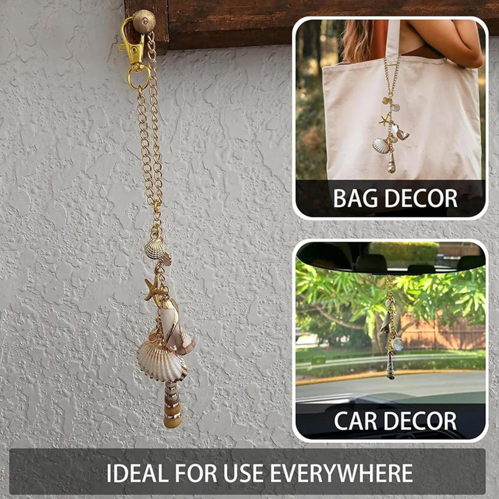 Sea Shells Car Decor Cute Coastal Hanging Charm for Rear View Mirror Boho Beach Themed Car Accessories Starfish Conchas Ornament Pendant