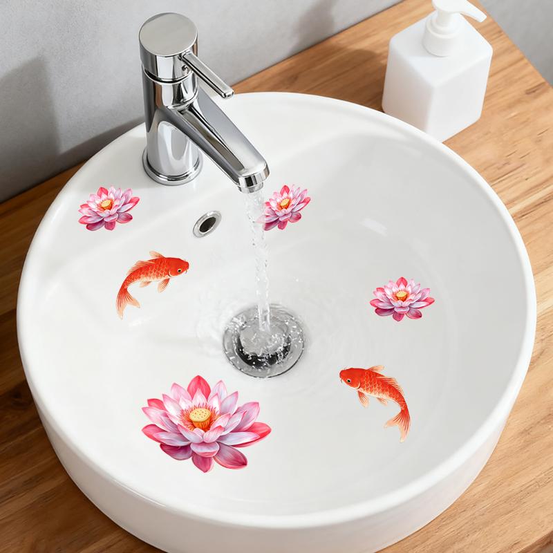 Washbasins Stickers Toilet Sticker Feng Shui Koi Luminous Glass Stickers Water Sink Stickers Self-Adhesive Removable Home Decor onesize