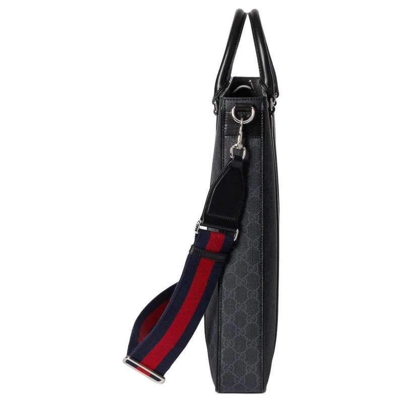 Gucci Magnetic Closure, Detachable and Adjustable Shoulder Strap, Canvas Tote Bag, Shopping Bag, Handbag, Medium Size, Men's Black