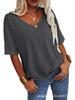 Women's V-Neck Short Sleeve Loose T-Shirt - Casual Basic Top