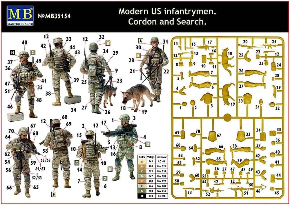 Master Box American 4 Active Infantry Military Dog Afghan War Search Unit Plastic Model MB35154 1/35 +