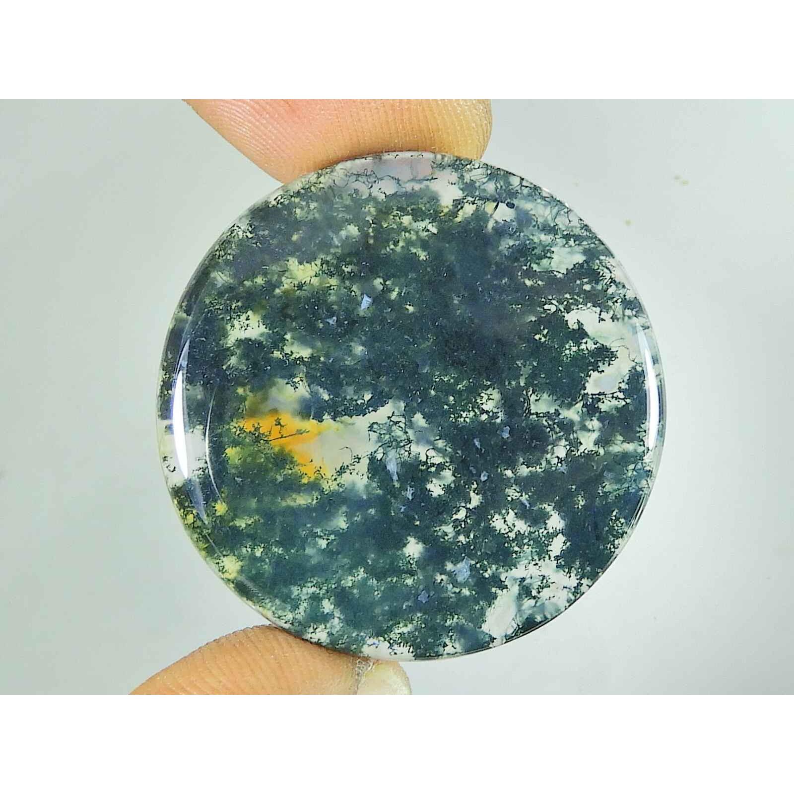 

44Cts Natural Green Moss Agate Round Shape Cabochon Loose Gemstone 34X34MM SK-3690
