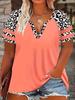 2025 Spring/Summer V-neck Ethnic Print Plus Size Women's Short Sleeve T-shirt