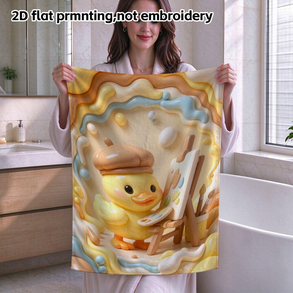 Painter Duck Inflated Print Towel, Cute Absorbent Quick Dry Hand Towel for Kids