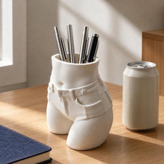 Butt Pen Holder, 3D Printed Female Form Pencil Cup, Body Art Booty Shaped White Desk Organizer for Home Office Supplies