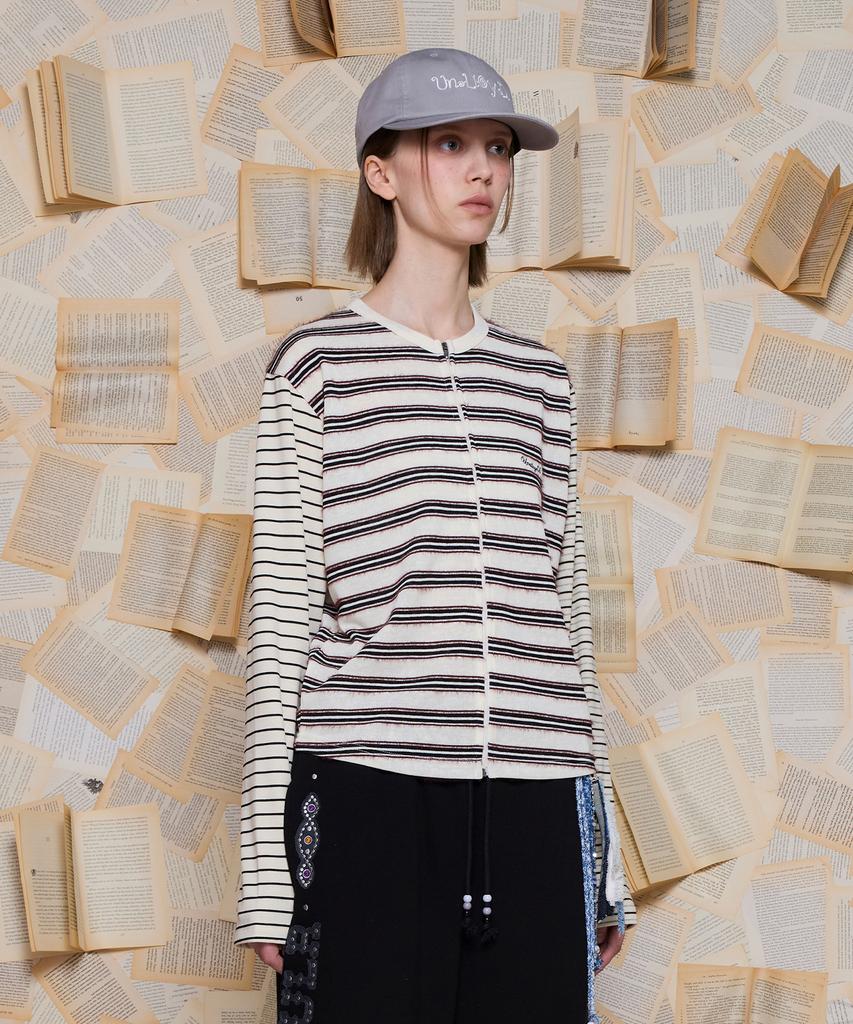 UNALLOYED Mixed Stripe Zip-Up Knit / Ivory