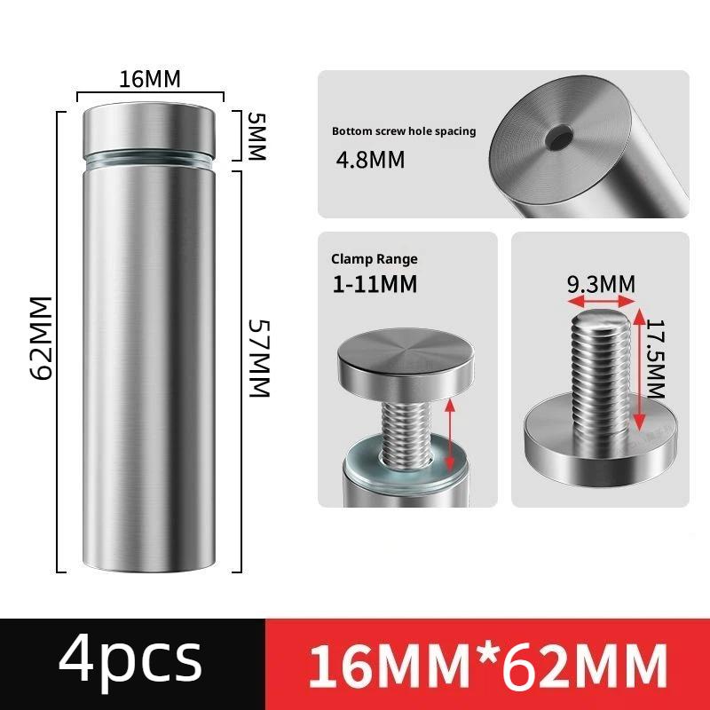 2/4 Pezzi Fissaggi per Vetro 16/19/25/40 mm Acciaio Inossidabile Acrilico Supporti per Pubblicità Viti per Fissaggio Cartelloni Segnaletici Ferramenta