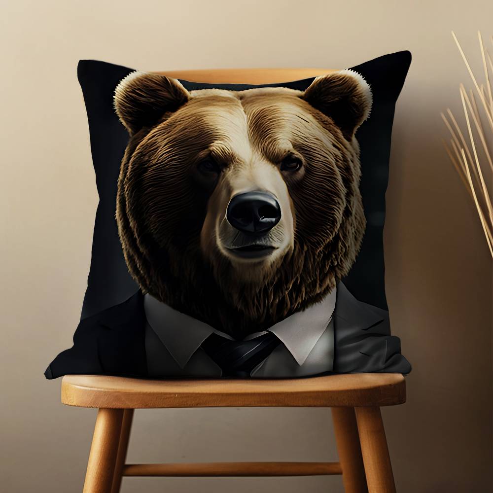 Dress Art Cartoon Bear Pillow Case Living Room Sofa Cushion Cover Suitable For Home Bedroom Decoration And Protector