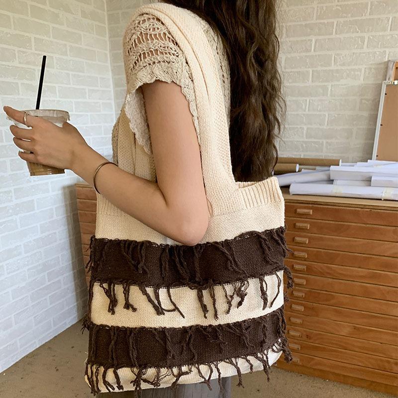 Vintage Knit Bag Braided Bag Fringe Fashion Girls Superior Sense Shoulder Bag Handbag Shopping Bag