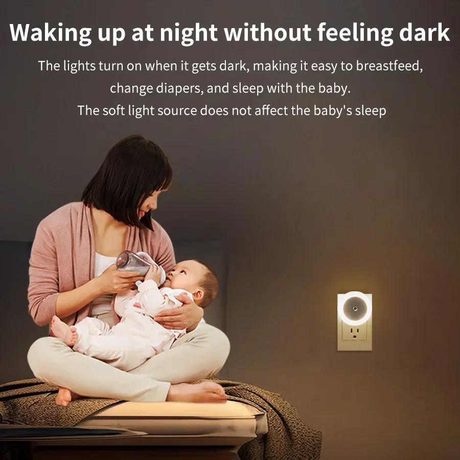 LED Night Light Smart Night Sensor Round Plug In Wall Night Lamp Home Bathroom Kitchen Hallway Staireway Bedroom Nightlight