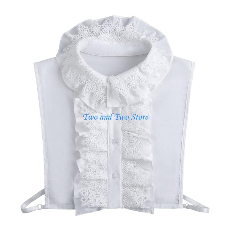 HX6F Victorian Neckpiece Faux Collar Insert with Lace Ruffle Design For Tops Dresses белый